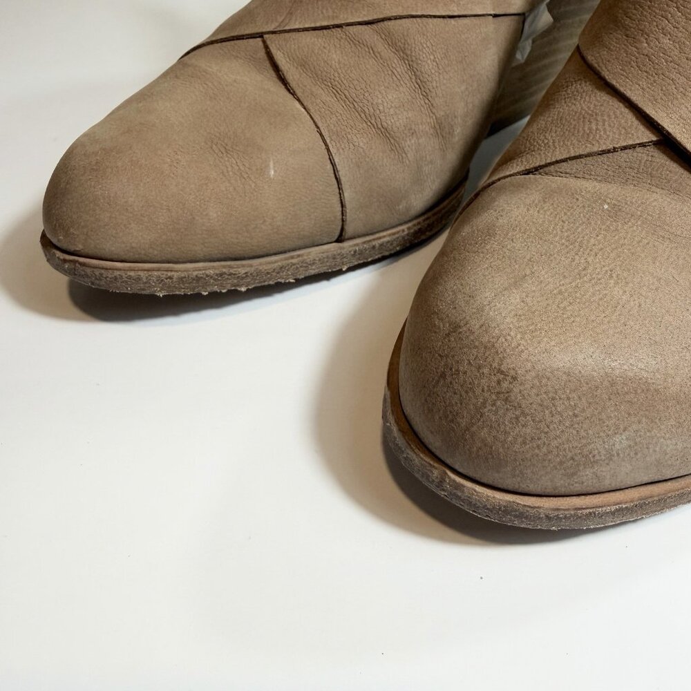 Eileen Fisher Jenkins Ankle Booties Size 10 Tan Nubuck Leather Minimalist Casual - Picture 4 of 11